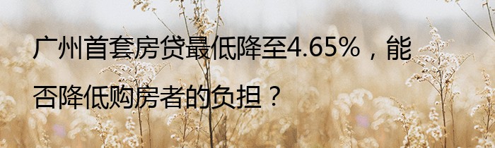 广州首套房贷最低降至4.65%，能否降低购房者的负担？
